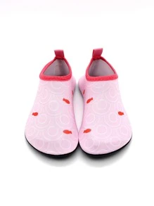 Girls Geometric Pattern Contrast Binding Water Shoes, Sporty Beach Polyester Aqua Socks - Multicolor - View 4