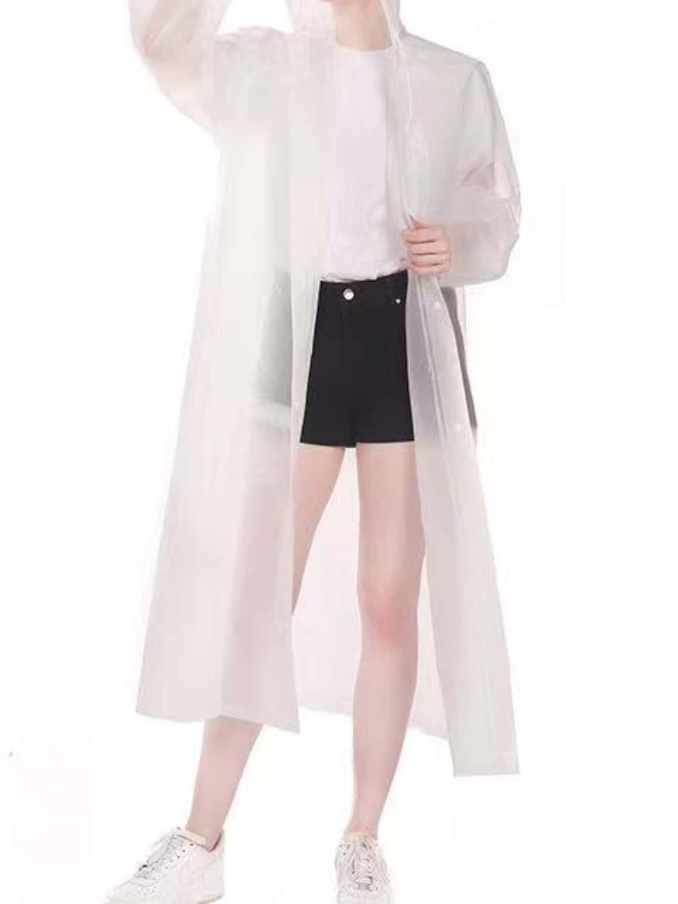 Clear Hooded Raincoat - Clear - View 4