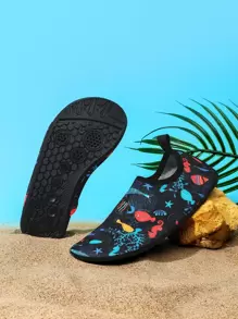 Sporty Aqua Socks For Boys, Cartoon Fish Pattern Contrast Binding Water Shoes - Multicolor - View 6