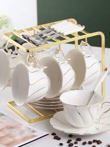1set Iron Dish Rack, Multifunction Solid Color Golden Cup Storage Rack For Kitchen - Gold - View 2