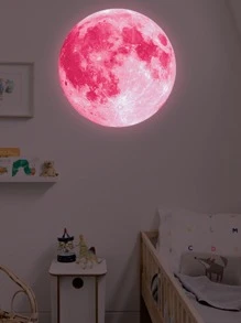 1入組塑料牆貼現代月亮圖案夜光家居牆貼 - 粉色 - 查看 3