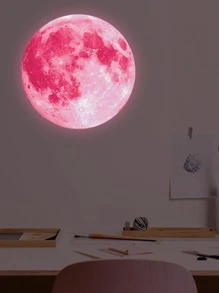 1入組塑料牆貼現代月亮圖案夜光家居牆貼 - 粉色 - 查看 6