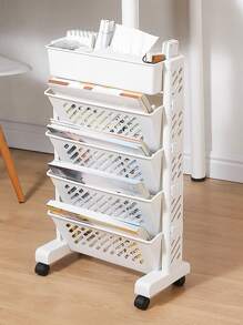 CASEGRACE 1PC Mult-Tier Multifunctional Storage Shelf, Movable Desk Side Bookshelf, Portable Easy Installation Bookshelf Handcart, Desktop Organizer Rack For Students Living Room/Home, Document Storage, Office Supplies - White - View 8