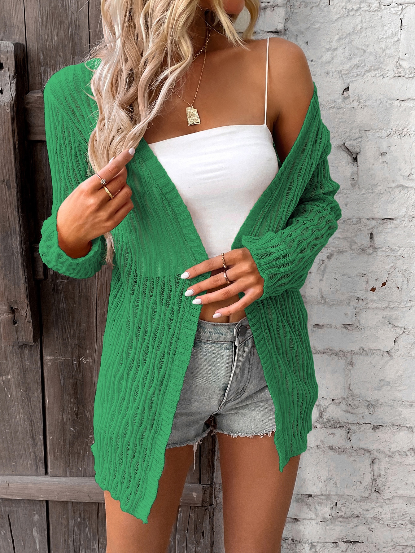 SHEIN LUNE Solid Open Front Cardigan SHEIN USA