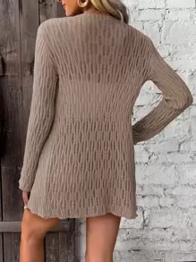SHEIN Essnce 纯色休闲设计开衫 - 摩卡棕 - 查看 2