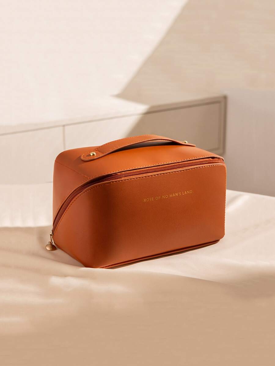 1入組字母圖案旅行化妝包現代滌綸便攜化妝盒適合旅行 - 棕色 - 查看 1