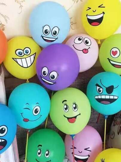 12 个随机 12 英寸气球，乳胶趣味可爱笑脸装饰气球