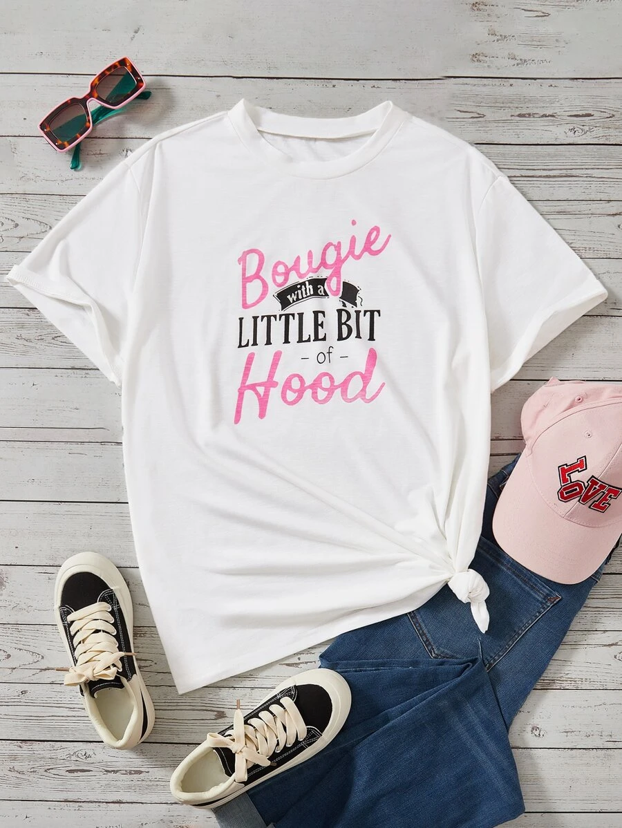 SHEIN Essnce Plus Slogan Graphic Tee - White - View 1