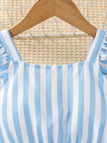 Niñas Shorts con top de rayas ribete con fruncido - Azul y blanco - Ver 6