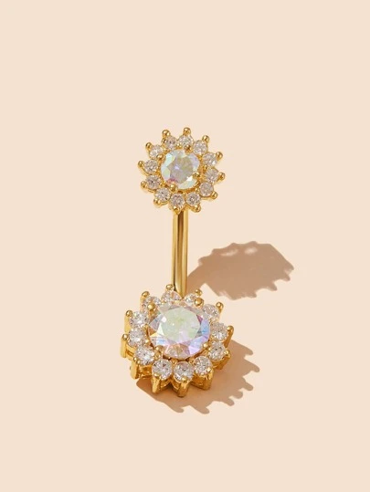 7-Color Zirconia Sunflower Stainless Steel Belly Button Ring, Low Allergy Abdominal Piercing Jewelry, Suitable For Women Valentine's Day, Birthday Party, Bar Dancing, Daily Wear
