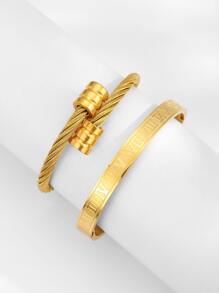 2pcs/set Men Roman Numeral Detail Bracelet, Stainless Steel Jewelry