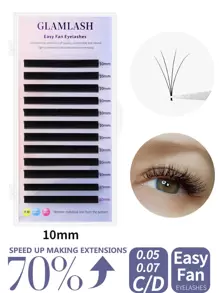 Glamlash 12 hàng 10 mm Khối lượng hỗn hợp Easy Fan Eyelash Extension Fast Bloom Flower Pre-Bonded Lashes - màu đen - Xem 1