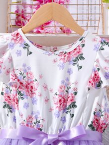 SHEIN Đầm Gái Tương phản Mesh Xù Hoa Dễ thương - Nhiều màu - Xem 5