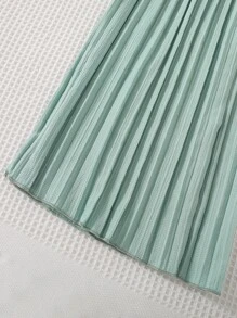 SHEIN Vintaside Kids 少女分層縫邊背心上衣和褶裥寬腿褲 - 綠色 - 查看 4