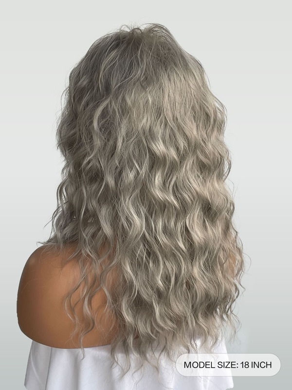 Gray Wavy Wig With Bangs, Synthetic HeatResistant Wig Suitable For