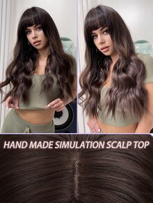 Tóc Giả Tổng Hợp Xoăn Dài Có Bangs - Dark Brown - Xem 6