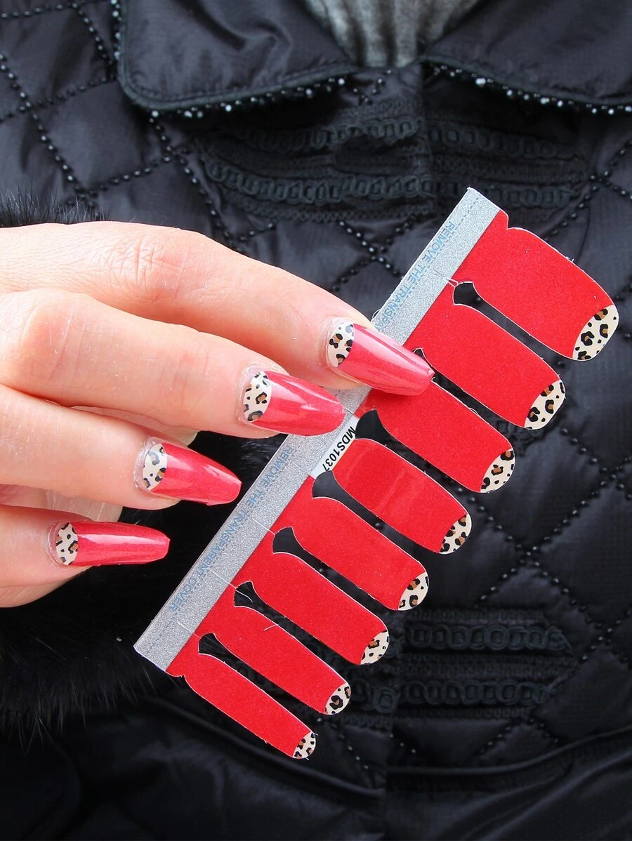 2張豹紋指甲藝術貼紙和1支指甲磨光條，指甲貼紙DIY - 彩色 - 查看 1