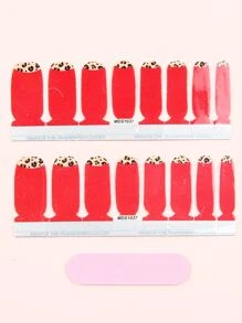 2張豹紋指甲藝術貼紙和1支指甲磨光條，指甲貼紙DIY - 彩色 - 查看 2