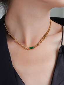 5 件套全钻石表盘钢表带手表 + 配件珠宝，适合生日礼物 - 綠色 - 查看 3