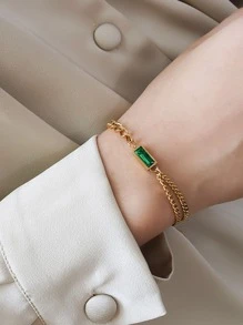 5 件套全钻石表盘钢表带手表 + 配件珠宝，适合生日礼物 - 綠色 - 查看 5