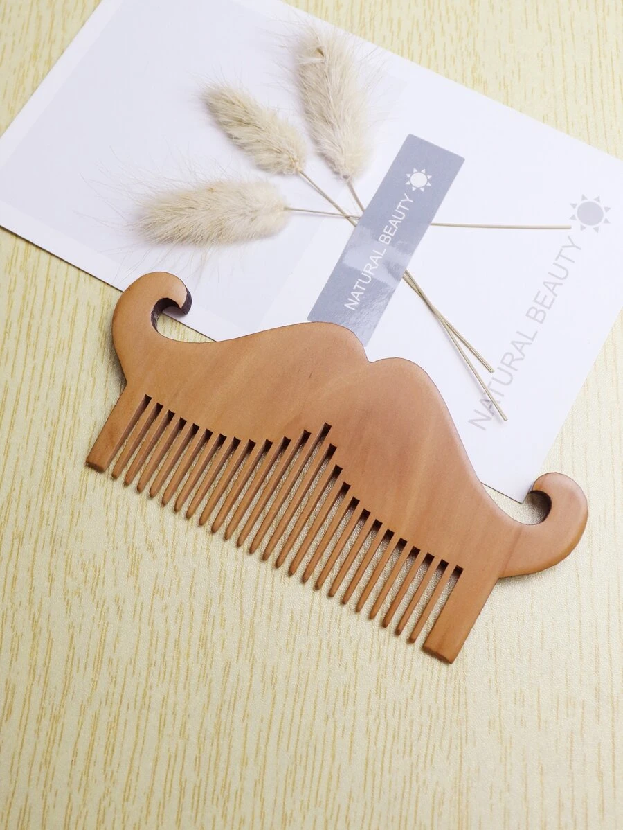 1pc Men Wooden Mustache Design Beard Comb - Multicolor - View 1