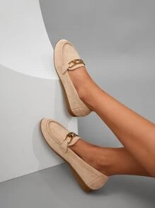 SheIn BIZ Chain Decor Loafer Flats - Beige - View 2