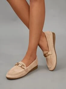 SheIn BIZ Chain Decor Loafer Flats - Beige - View 5