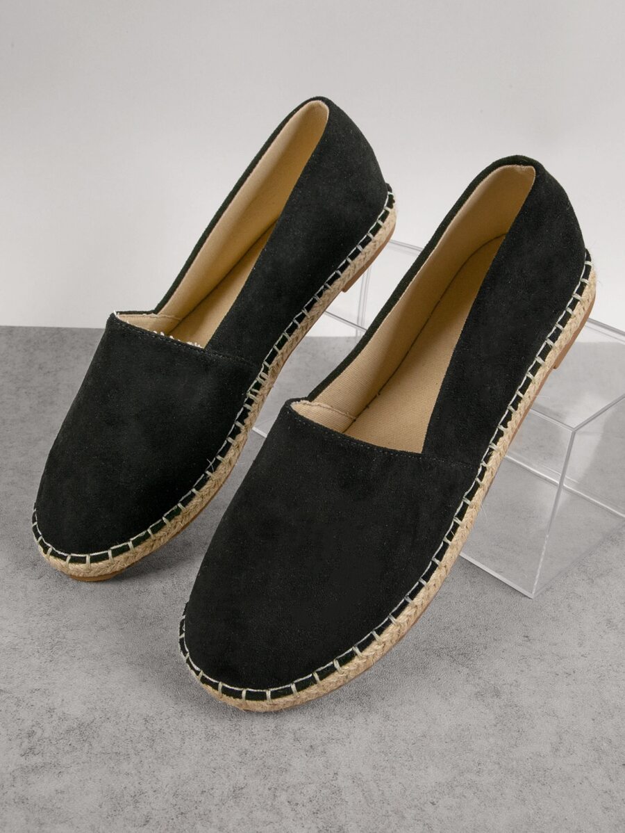 SHUZIA Stitched Detailed Fabric Slip On Flats Holiday Vacay Vibe For Summer Shoes Spring Shoes Spring Break Easter Mother's Day Present For Christmas Valentine's Day - Black - View 1
