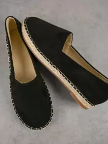 SHUZIA Stitched Detailed Fabric Slip On Flats Holiday Vacay Vibe For Summer Shoes Spring Shoes Spring Break Easter Mother's Day Present For Christmas Valentine's Day - Black - View 2