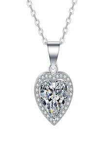 Cubic Zirconia Heart Charm Necklace - Silver - View 1