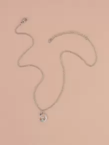 Moon & Rabbit Charm Necklace - Antique Silver - View 3