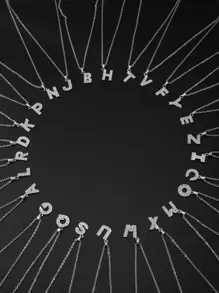 Rhinestone Letter Pendant Necklace - Silver - View 1