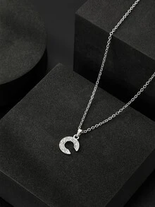 Rhinestone Letter Pendant Necklace - Silver - View 2