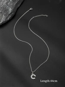 Rhinestone Letter Pendant Necklace - Silver - View 3