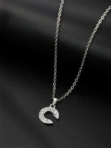Rhinestone Letter Pendant Necklace - Silver - View 4