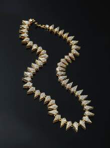 1 PC Thời Trang Kim Cương Giả & Argyle Trang Trí Dây Chuyền Vòng Cổ Dành Cho Nữ Cho Trang Trí Hàng Ngày Dây Chuyền Bling Đá Ra Ngoài - Vàng - Xem 1