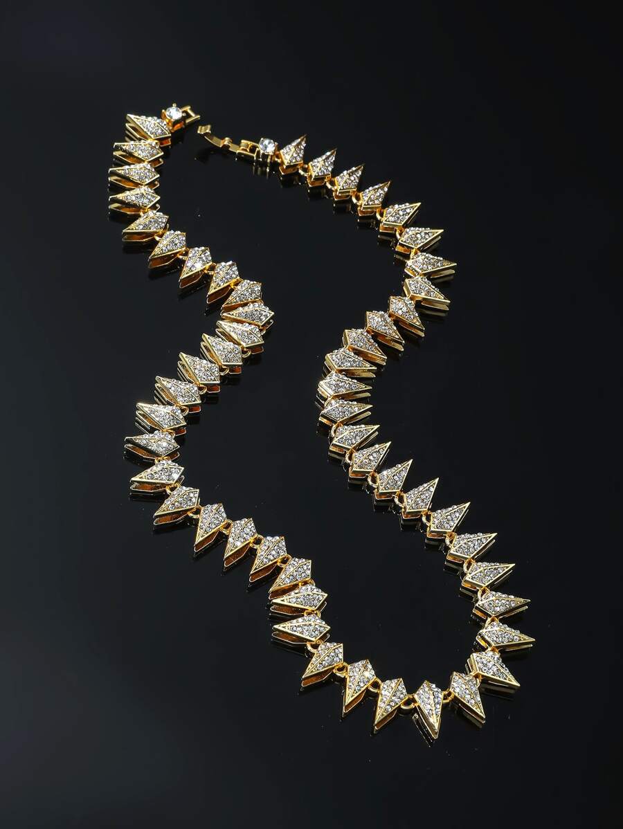 1 PC Thời Trang Kim Cương Giả & Argyle Trang Trí Dây Chuyền Vòng Cổ Dành Cho Nữ Cho Trang Trí Hàng Ngày Dây Chuyền Bling Đá Ra Ngoài - Vàng - Xem 1