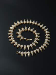 1 PC Thời Trang Kim Cương Giả & Argyle Trang Trí Dây Chuyền Vòng Cổ Dành Cho Nữ Cho Trang Trí Hàng Ngày Dây Chuyền Bling Đá Ra Ngoài - Vàng - Xem 2