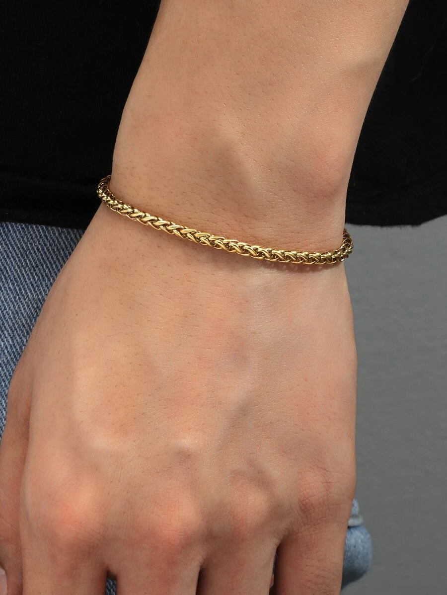 1pc Fashion Solid Chain Bracelet For Men For Gift - Yellow Gold - View 1