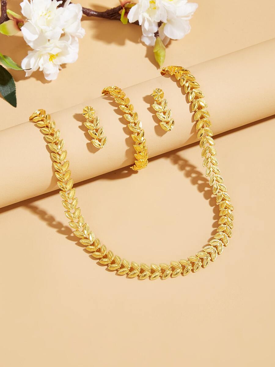 4入組/套極簡鏈條設計首飾套裝 - 金黃色 - 查看 1