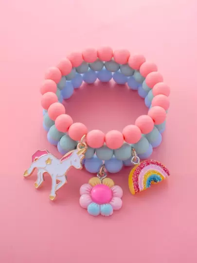 3入組/套可愛卡通獨角獸和彩虹裝飾手環適用於女孩適用於日常裝飾用品