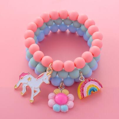 3入組/套可愛卡通獨角獸和彩虹裝飾手環適用於女孩適用於日常裝飾用品