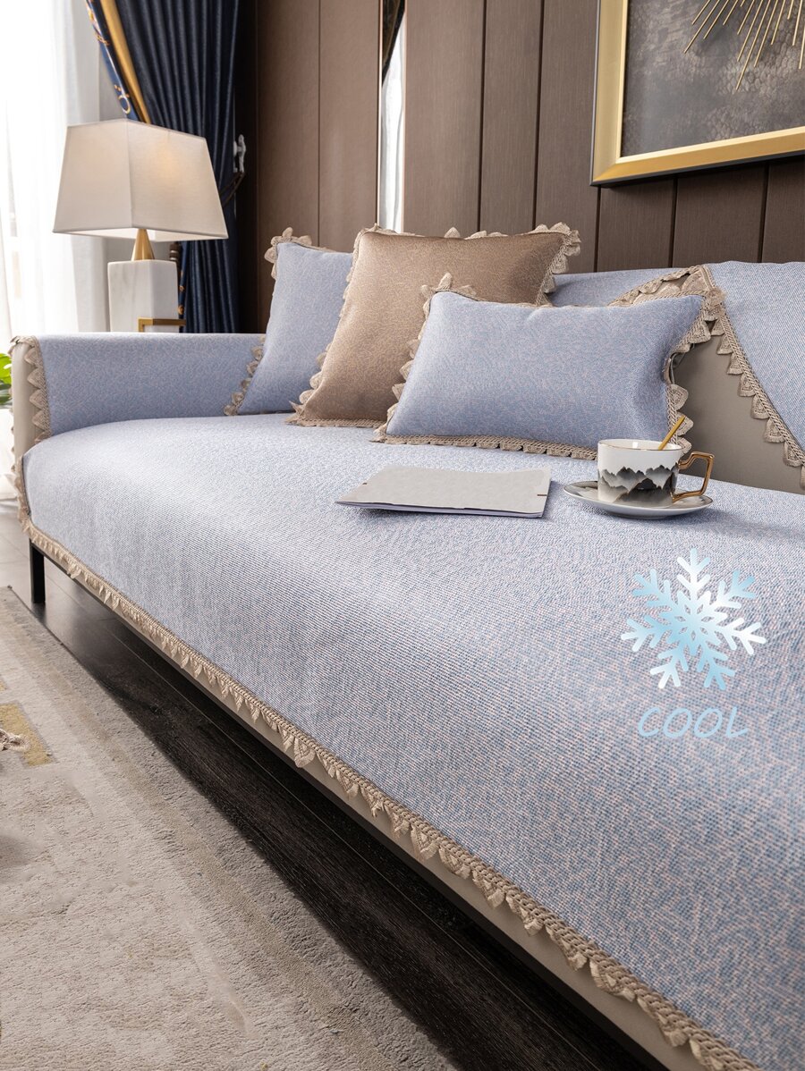 1入組雙色流蘇裝飾沙發套現代滌綸多尺寸防滑沙發巾適用於客廳臥室餐廳家庭辦公室 - 藍色 - 查看 1