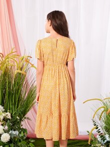 SHEIN Girls Ditsy Floral Print Ruffle Hem Dress