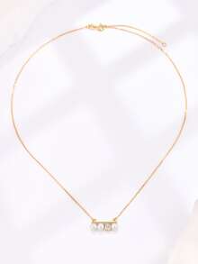 1 件时尚仿珍珠装饰银吊坠项链女士礼物