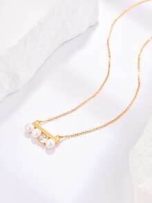 1 件时尚仿珍珠装饰银吊坠项链女士礼物