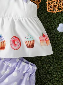 嬰兒女孩冰淇淋印花蝴蝶結前繫背心 & 短褲 - 彩色 - 查看 3