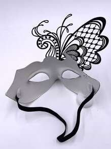 1pc Unisex Rhinestone & Butterfly Decor Fashionable Costume Face Shield For Party - Black - View 2