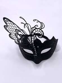 1pc Unisex Rhinestone & Butterfly Decor Fashionable Costume Face Shield For Party - Black - View 1