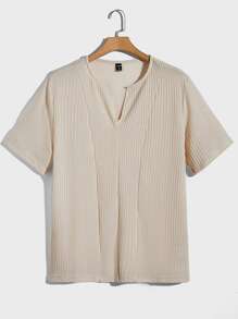 Manfinity Men Solid Notched Neck Tee - Apricot - View 1